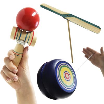 Ностальгическая игрушка Ручная игра Деревянная бамбуковая Народная игрушка Народные развивающие игрушки Деревянный бамбуковый набор, Игрушки, Кендама, Йо-йо, Стрекоза, Игрушки, Набор, Поделки, Игрушки,