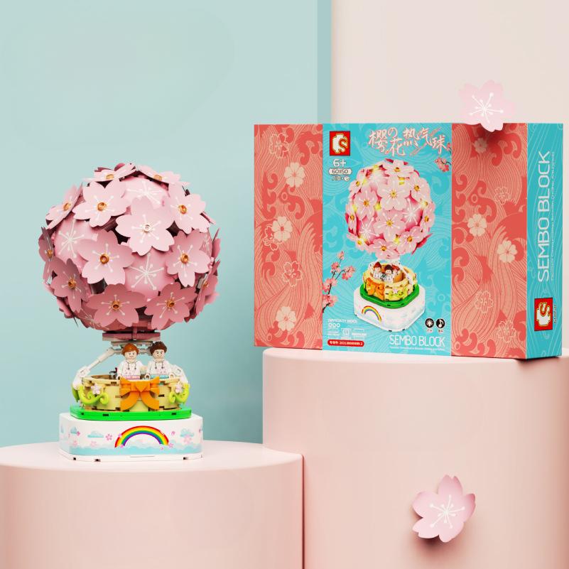 Japanese Street View Sakura Hot Air Balloon Compatible Building Blocks Girls Children Toys Gifts