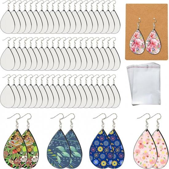 210 pcs Sublimation Earring Teardrop Blanks Bulk Double-Sided MDF Wood 70 Blank Sublimation Earring with 70 Earring Hooks and 70 Jump Rings for