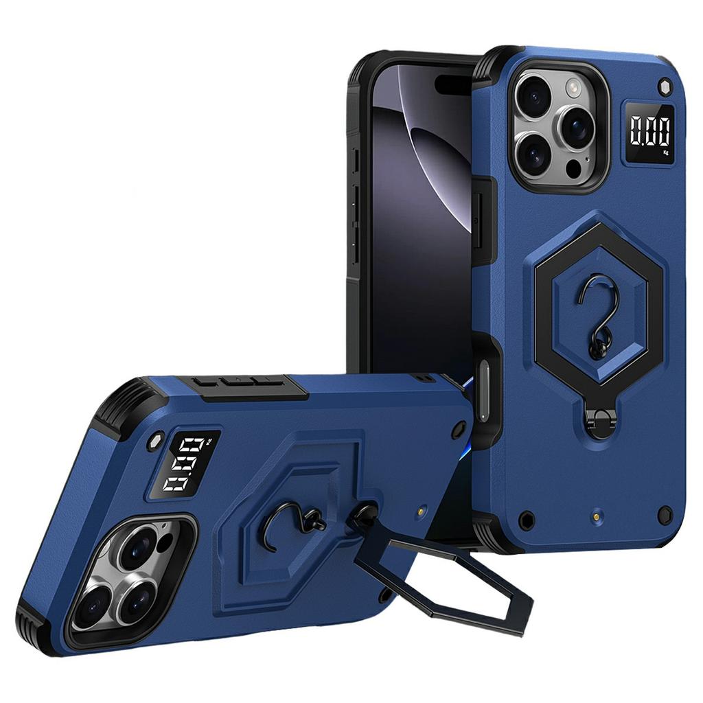 For iPhone 16 Pro Case Hexagonal Kickstand Shockproof TPU PC Matte Phone Cover with Integrated Scale Hook