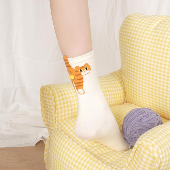 Cute Cat Socks with Balls Women's Cotton Novelty Animal Crew Socks 3D Fuzzy Balls Funny Cat Socks for Cat Lovers And Friends