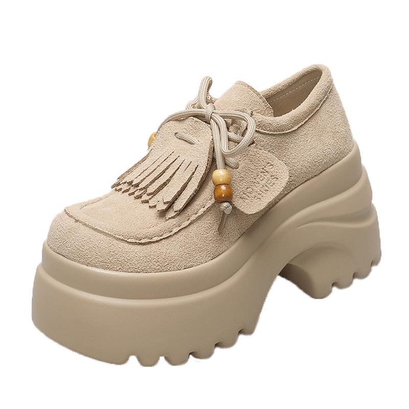 Модные женские туфли на толстой подошве 'кенгуру' на шнуровке, полностью облегающие, в стиле Birkenstock, осенние новые винтажные матовые кожаные одинарные туфли, повседневные лоферы