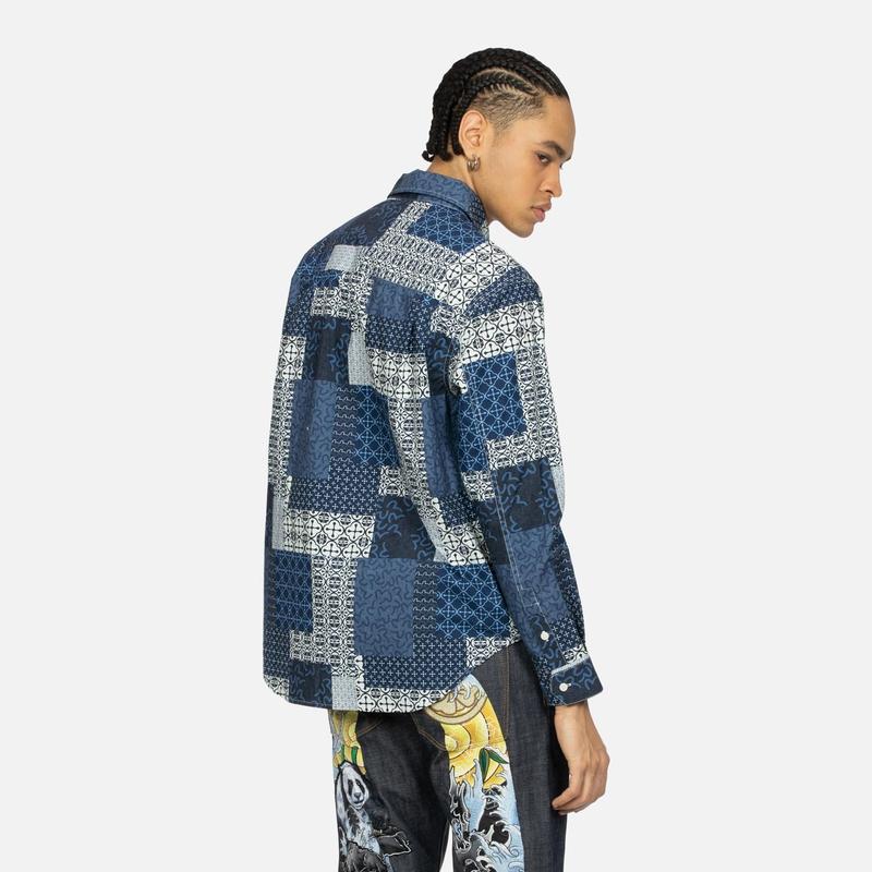 Evisu Мужская рубашка с длинным рукавом с цветочным узором и чайками 2ESHTM4SL7019RXCT