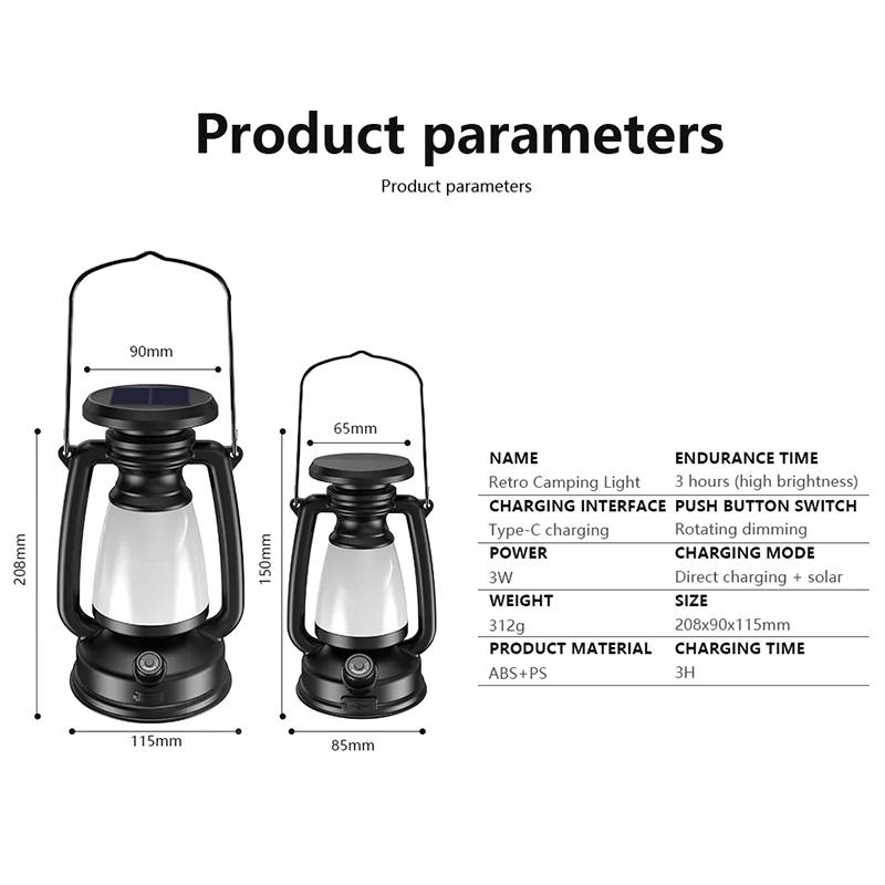 Portable Camping Lantern USB Rechargeable And Solar Energy Charging Hanging Tent Lamp Stepless Dimming of Cold and Warm Light