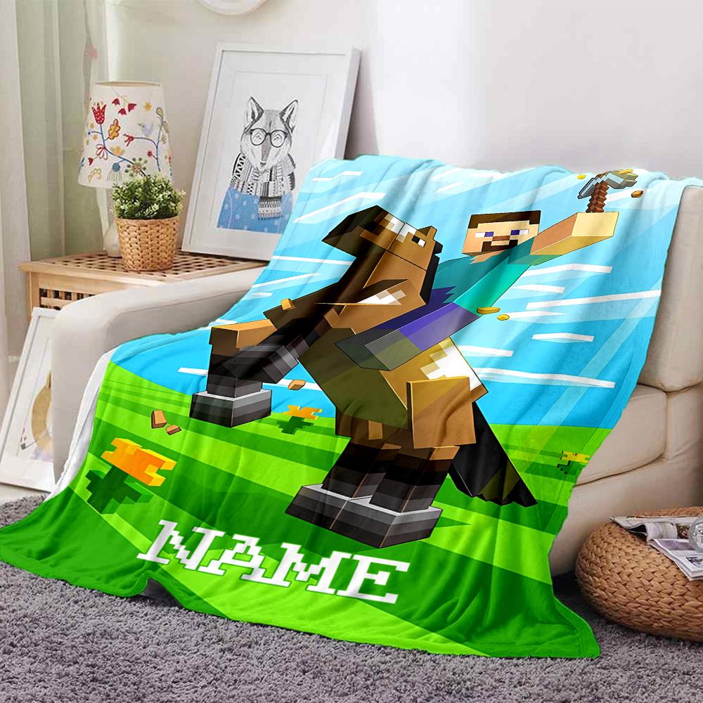 Custom Name Minecraft Theme Printed Blanket - Perfect for Couch, Bed, Travel & Outdoor Use | Machine Washable, Cozy & Durable.