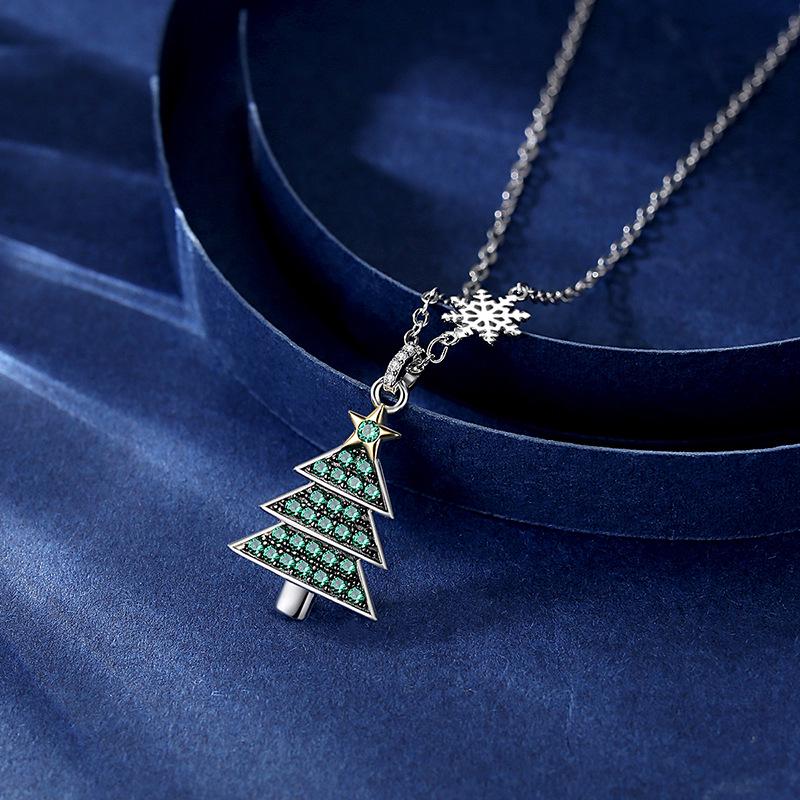 Sterling Silver Christmas Tree Pendant Necklace for Women - Trendy Gift for Girlfriend