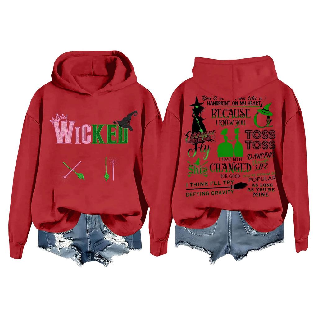 Женская повседневная толстовка с капюшоном и принтом ведьмы с длинными рукавами