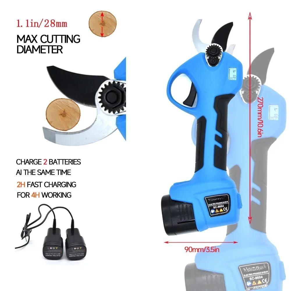 28mm Cordless Electric Pruning Shears Portable Branch Cutting Scissors Efficient Garden Bonsai Trimming Tool