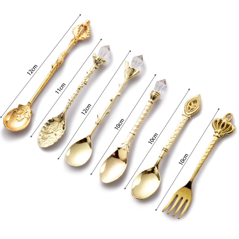 Mini Royal Style Cutlery Set 6pcs Spoons Fork Vintage Carved Dessert Spoons Kitchen Tableware Dinnerware Set