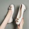 Soft sole shallow mouth square head single shoes 2025 spring and autumn new versatile comfortable non-slip fashion work small leather shoes