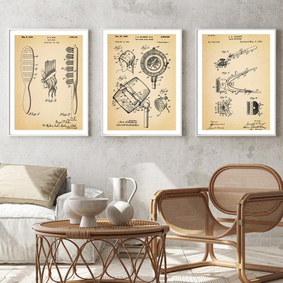 Парикмахерская, патентная настенная живопись на холсте, машинки для стрижки волос, ножницы, сушилка, постеры и принты, художественная роспись, декор для гостиной