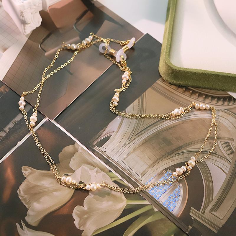 Natural Freshwater Pearl Double-Layer Eyeglass Necklace for Women Sunglasses Eyewear Strap Holder Statement Fashion Jewelry