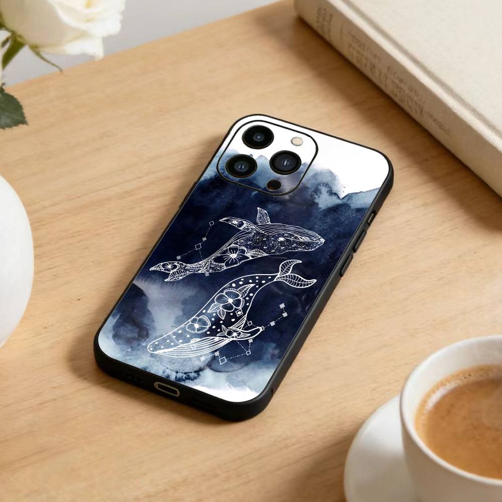 Чехол для телефона "Падение кита" для iPhone 17, 16, 15, 14, 13, 12 Plus, Max, Мягкий силиконовый, Черный