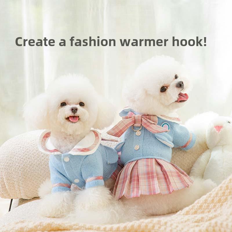 Осенне-зимняя форма для щенков и собак, студенческая форма JK Academy Style Traction Skirt, теплая юбка для кошек и кошек, двухфутовая одежда для домашних животных