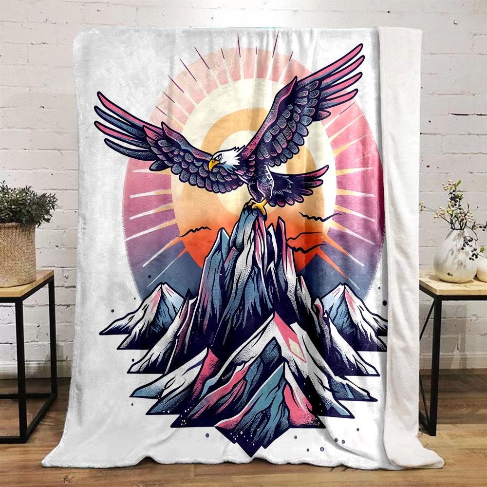 Majestic Eagle over Mountain Peak Patterned flannel blanket perfect for the bedroom living room, sofa, or a little nap