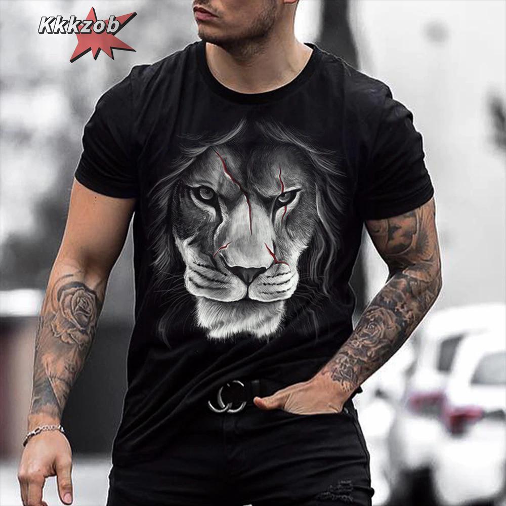 Мужские футболки Футболка с принтом свирепого тигра 3D Животное Летняя с коротким рукавом Мужские футболки оверсайз Повседневные топы Футболки Мужская одежда