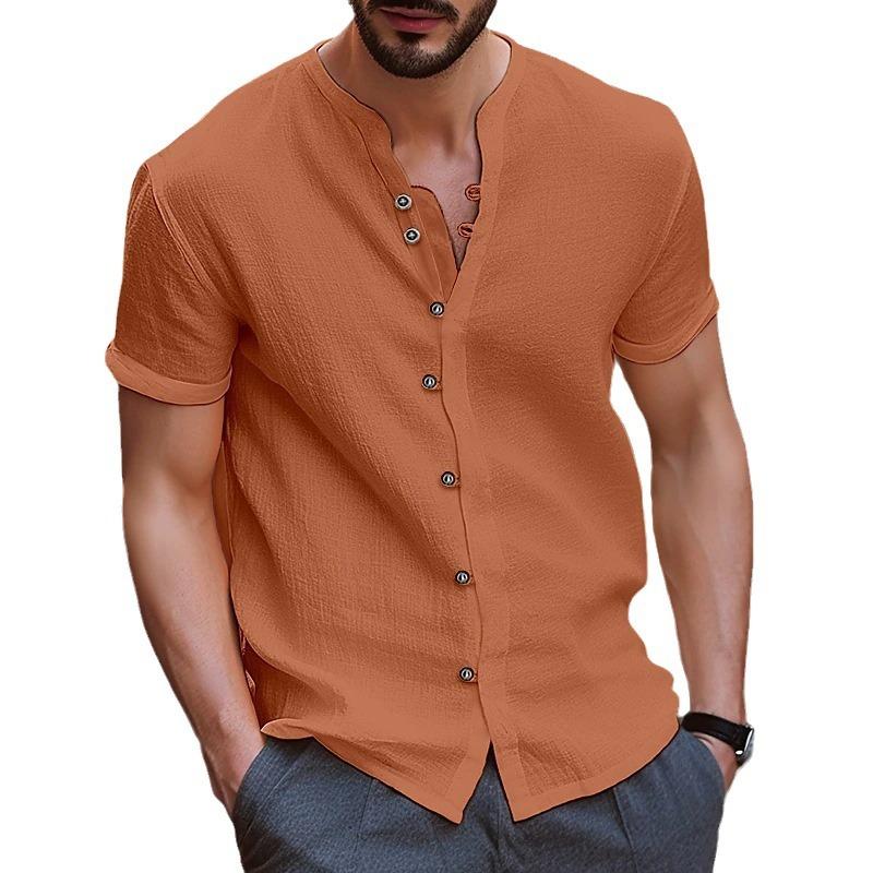 Hawaii New Fashion Men's Retro Loose Casual Button-down Cotton and Linen Casual Short-sleeved Shirt