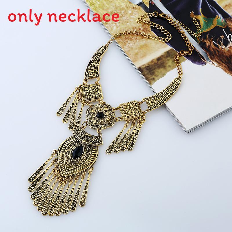 Ethnic Style Simulation Gemstone Decoration Women Necklace With Tassel Design For Spring Trend Followers