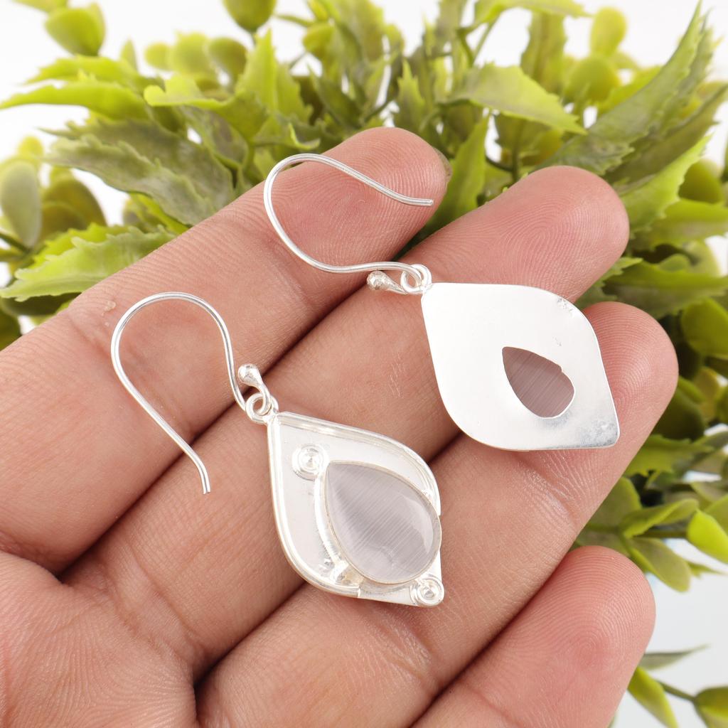 Серьги из селенита из стерлингового серебра 925 пробы, Ювелирные изделия с драгоценными камнями ручной работы, Подарки для жены, Совершенно новые серьги