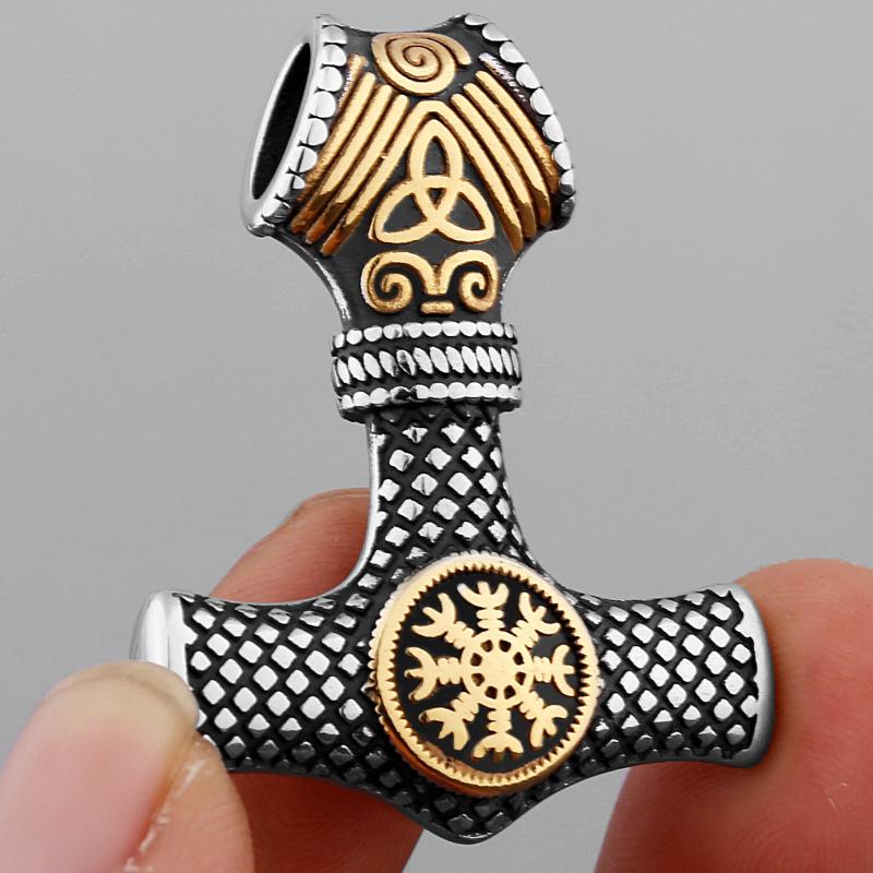 Высокое качество из нержавеющей стали 316L, двухсторонняя руна викингов, мужская подвеска, ожерелье, мужская подвеска с молотом Тора, ювелирное изделие, подарок