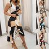 Fashion Ladies Summer Sleeveless Geometric Pattern Irregular Printing Sexy Waist Dress