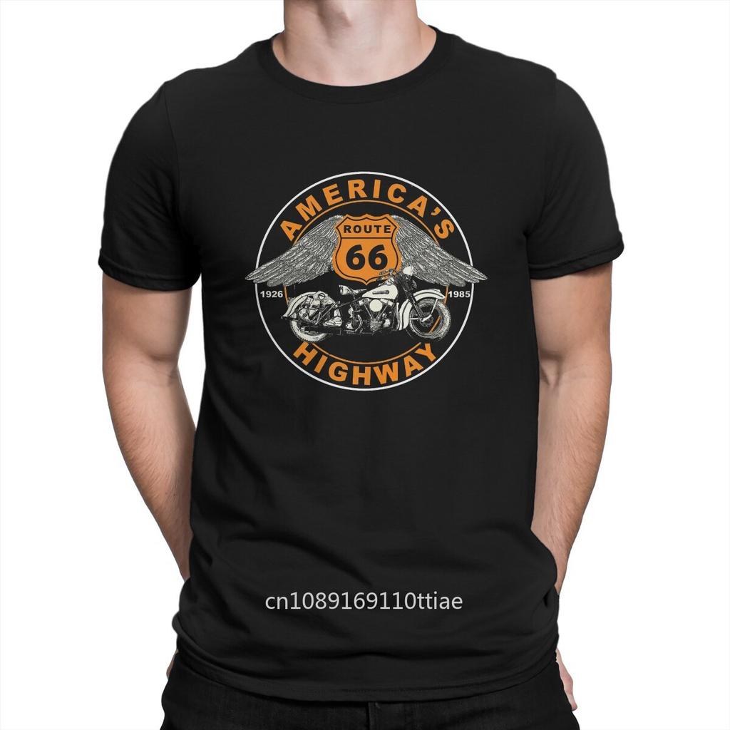 Casual Route 66 Americas Highway T-Shirts for Men Crewneck Cotton T Shirt Vintage 66 Route Short Sleeve Tees 4XL 5XL Clothing