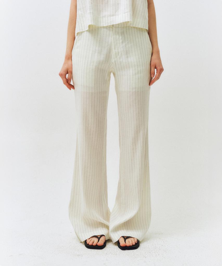 CITTA Linen Pin Stripe Bootcut Pants_Ctb550(White)
