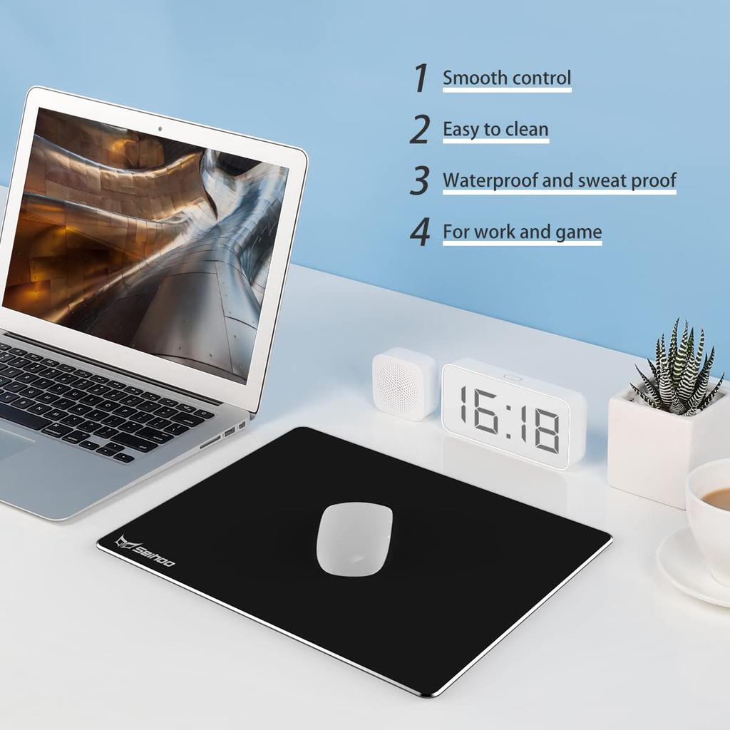 Seihoo Metal Aluminum Mouse Pad Premium Hard Double Sided Waterproof Ultra Smooth Office Supplies Brap Mouse Pad for Office and Gaming Laptop (Black,