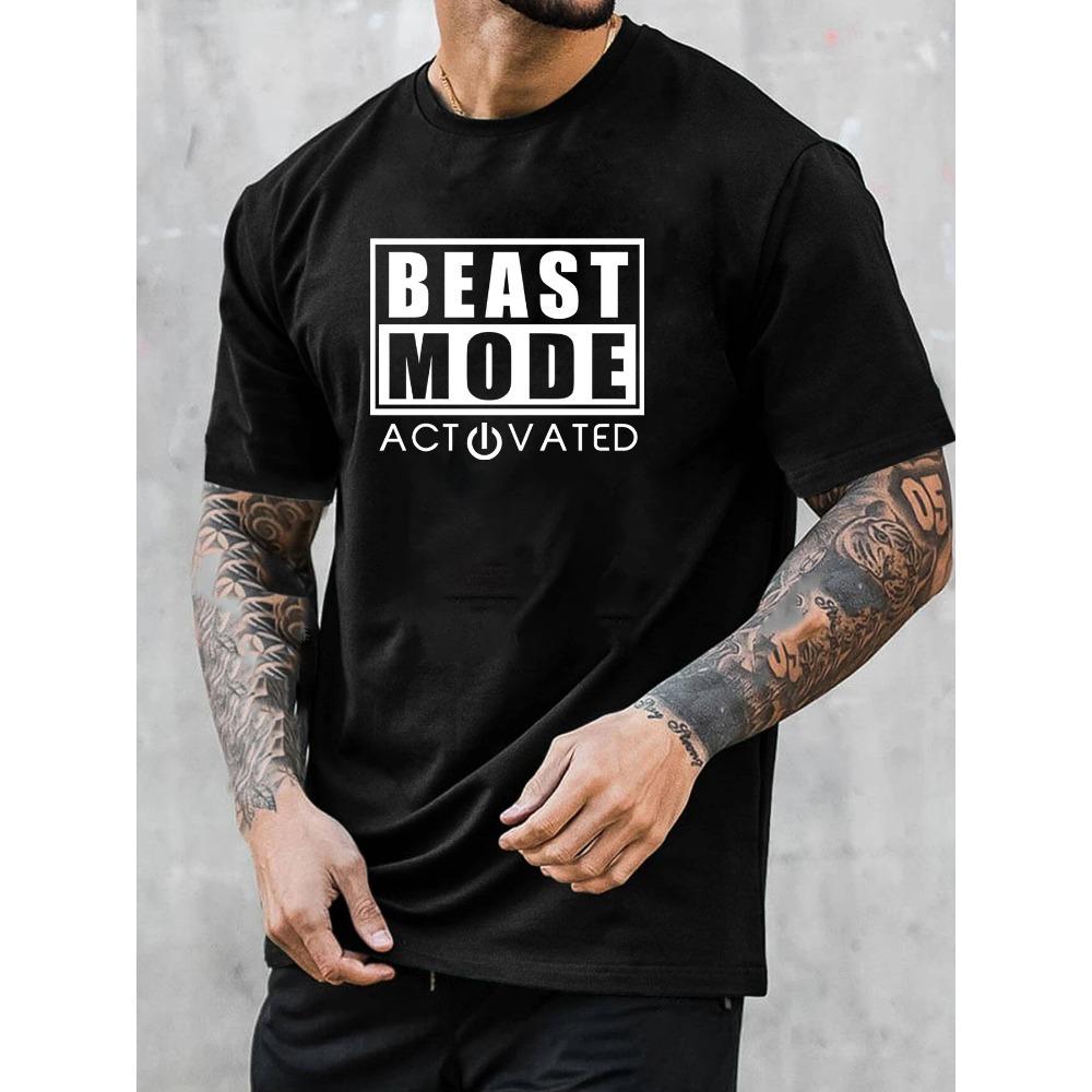 Мужская футболка с коротким рукавом с принтом BEAST MODE, удобный повседневный дышащий топ, подходит для мужского фитнес-тренировки, бега