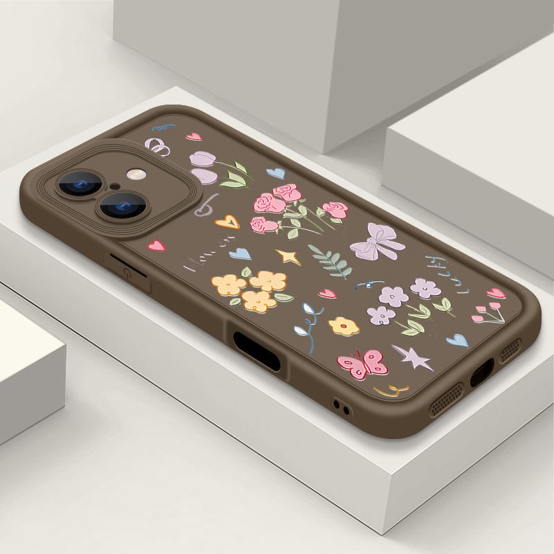 Ударопрочный чехол для телефона с мультяшным цветочным узором для iPhone 16 Pro Max 15 Pro 14 13 12 11 XS XR 8 7 силиконовый матовый TPU мягкий противоударный бампер