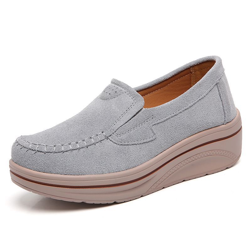 Leather Women's Shoes Autumn Big Handmade Rocking Shoes Wedge Heel Casual Shoes Women's Single Shoes