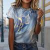 Women Summer T Shirt Retro Fashion Short Sleeve Tees Casual Marbling Printed Tops