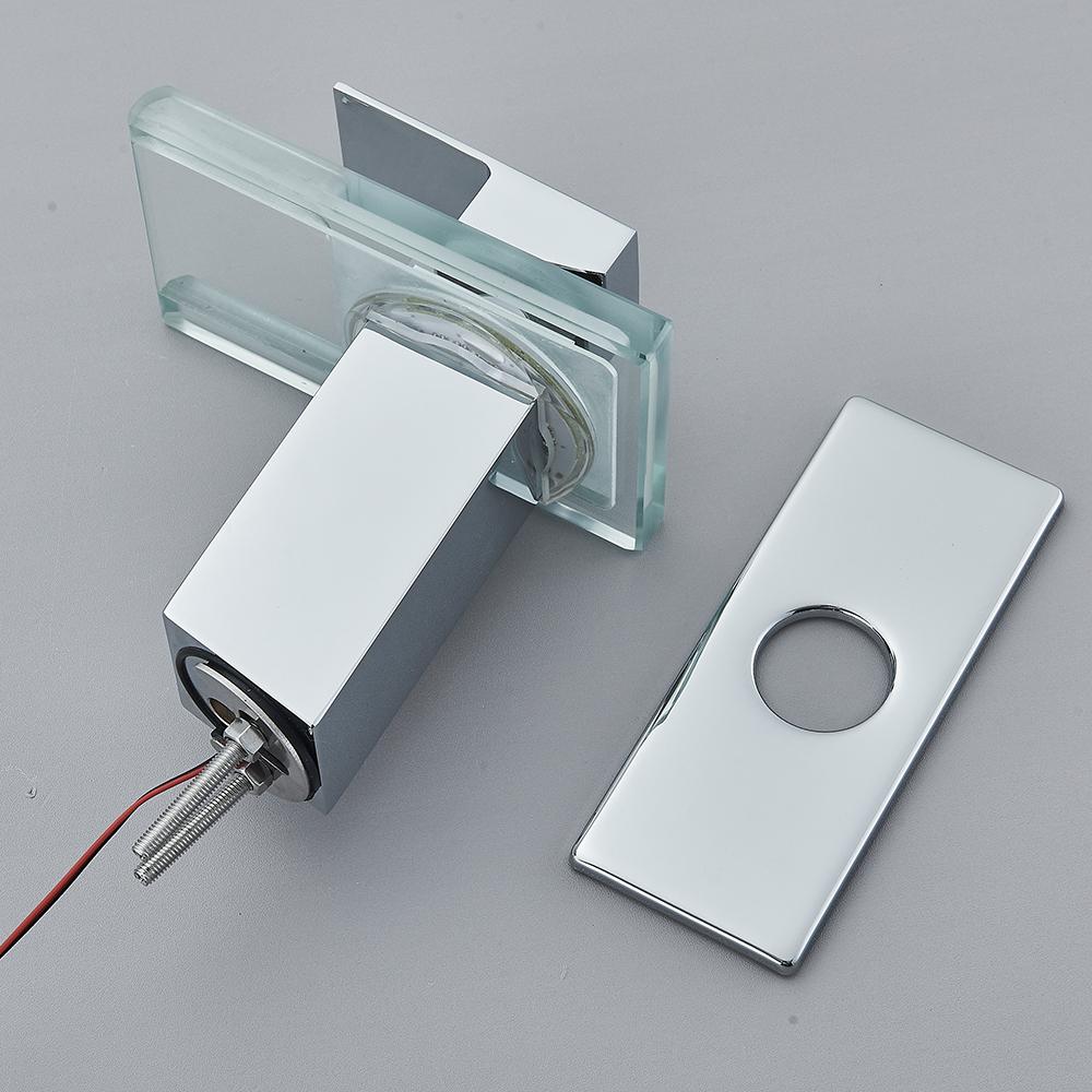 Светодиодный смеситель для раковины в ванной комнате с водопадом из латуни, с изменением температуры и цветов, смеситель для ванной комнаты, настенный смеситель для раковины, стеклянные краны