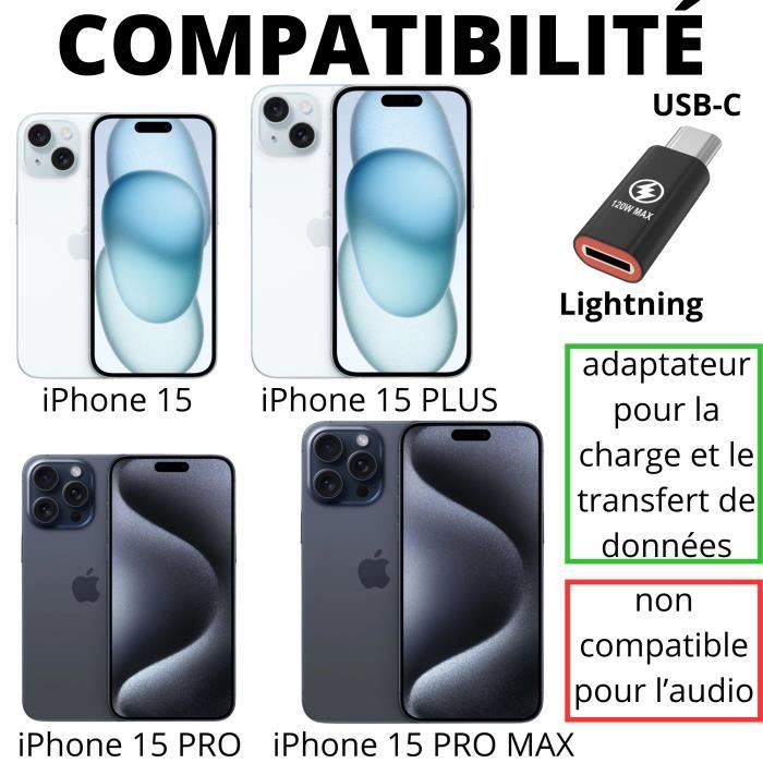 Adaptateur USB-C vers lightning Compatible pour iPhone 15 - iPhone 15 PLUS - iPhone 15 PRO - iPhone 15 PRO MAX Phonillico®