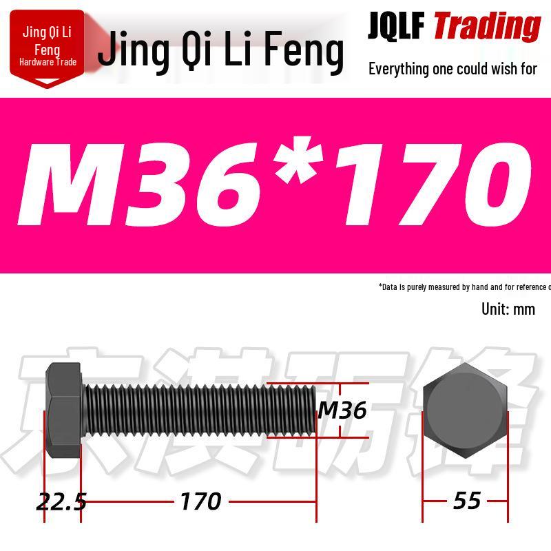 12.9 Grade High-Strength Blackened Hex Bolt M22-M48