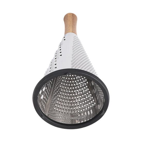 Stainless Steel Cone Cheese Grater with Wood Handle 3 Sided Vegetable Shredder for Grating Cheese Chocolate Vegetables