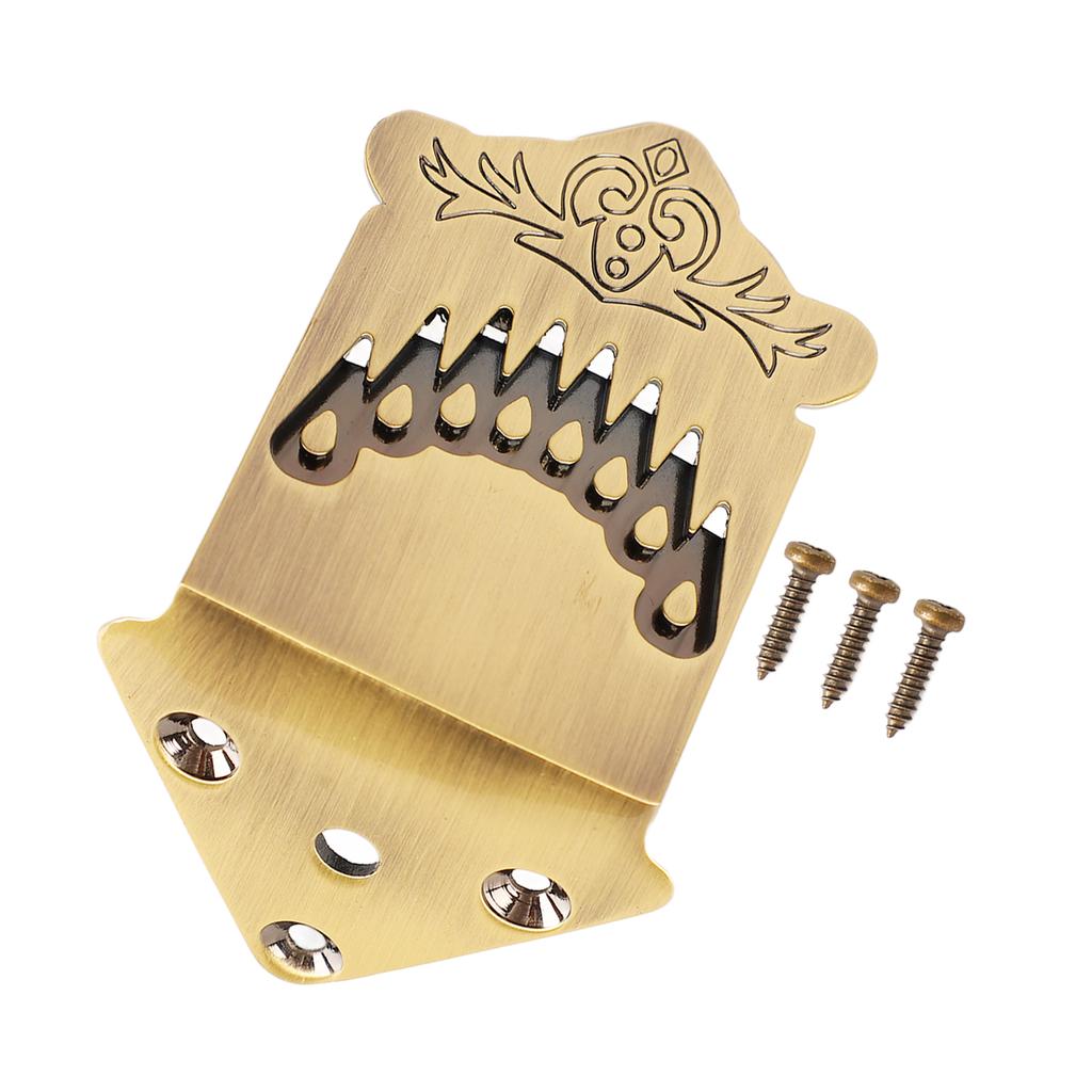 8 String Mandolin Tailpiece Feather Pattern Excellent Metal Bronze Color Mandolin Tailpiece