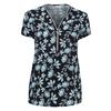 Women Ladies Plus Size Print Zipper Short Sleeve V-neck Pullover Tops Shirt