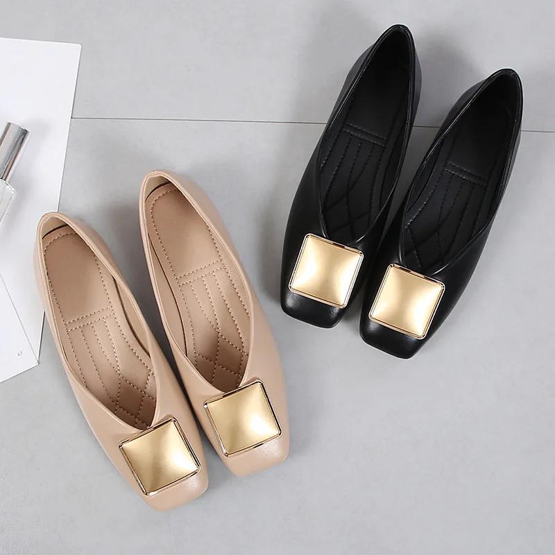 Exquisite Women's Shoes Trendy Fashion Casual Square Head Flat Shoes Soft Bottom Anti Slip Comfortable Large Women's Shoes 35-44