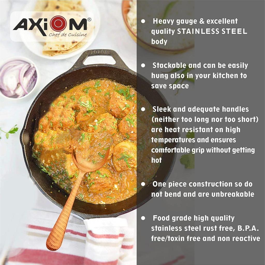 Комплект Розовое Золото. Необычный набор столовых приборов для ужина из 4 предметов с антипригарным покрытием и 1 половником карри (Карчи), 2 твердые ложки (Чамча) И 1 ложка риса для супа/пасты - 27 см