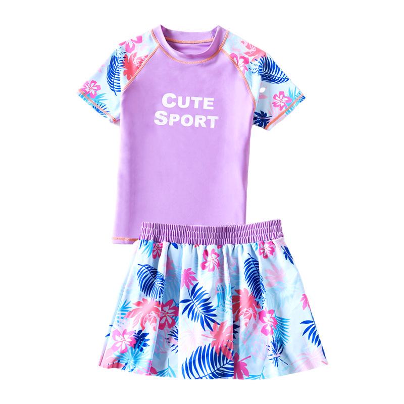 Plus Size Girls' Sun Protection Swimwear, Quick-Dry Split Design for Big Kids