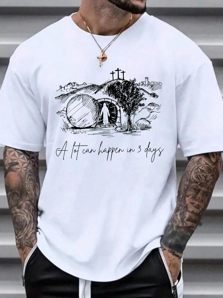 Men's Religious Inspirational T-Shirt - A Lot Can Happen in 3 Days Bible Graphic Tee (Empty Tomb D