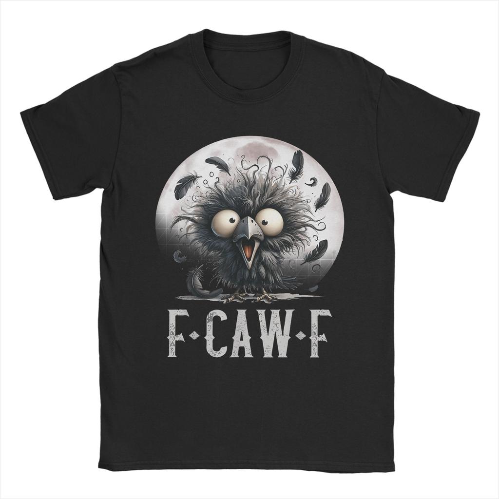 Crow F-Caw-F Funny Black Bird Moon Christmas Santa Hat T-Shirt for Men Crew Neck T Shirts  Short Sleeve Tee Shirt Clothing