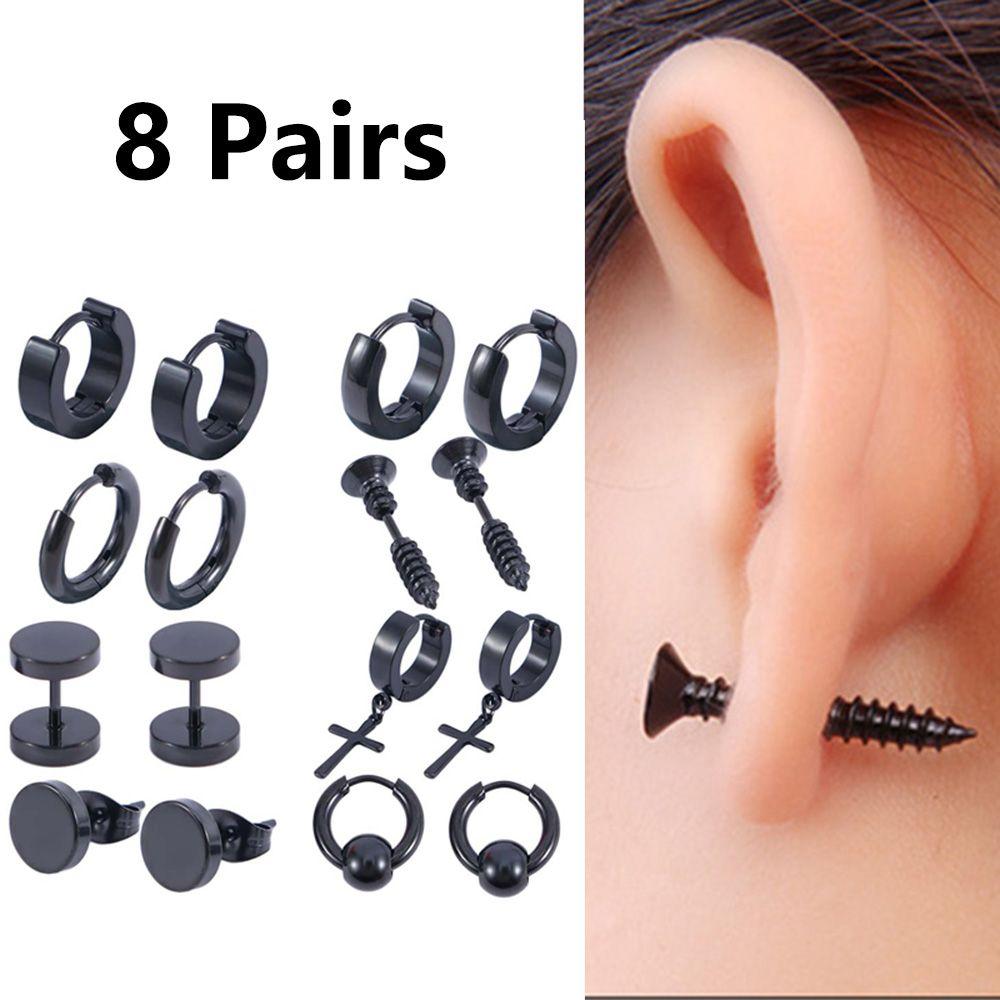 Geometric 8 Pairs/set Unisex Stainless Steel Hoop Earrings Jewelry set Stud Earring Drop Earring