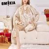 GMXIA Autumn and Winter Women's Gold Diamond Velvet Pyjamas Long-sleeved Trousers Two-piece Warm Thickened Velvet Homewear Set