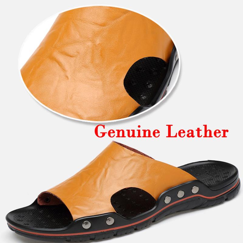 Летние мужские кожаные тапочки с массажной подошвой большого размера 38-48 Пляжные сандалии