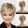 Synthetic Natural Short Hair Pixie Cut Wigs for Women Ombre Blonde Short Wig with Bangs Casual Wig Ladies Daily Costume Mother