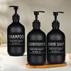 3pcs 500ML Matte Black Soap Dispenser Essential Oil Bottles Hand Soap Dish Liquid Container Refillable Empty Bottle with 6 Labels