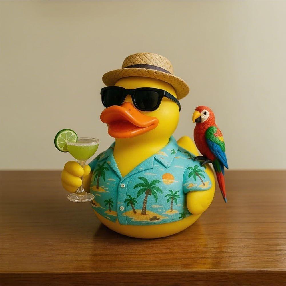 Статуэтка утки Джими BFT в стиле Margaritaville, тропический декор из смолы с попугаем, лимонным напитком, гавайской рубашкой, коллекционный предмет для пляжного дома