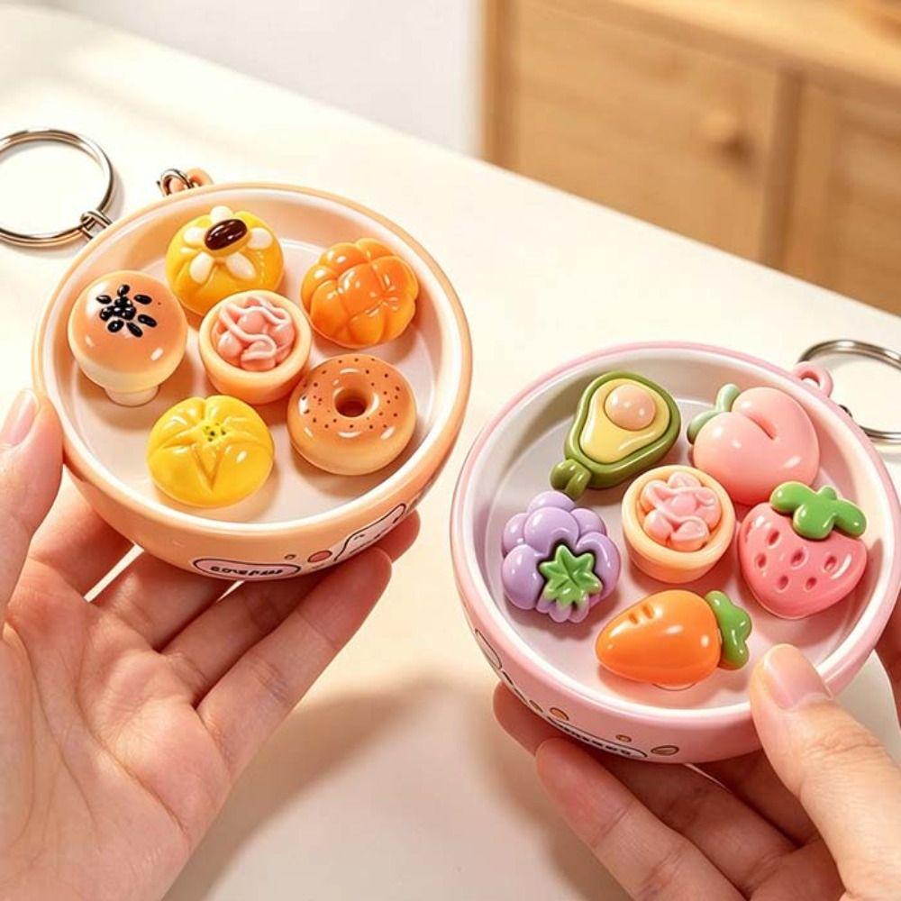 Push Button Food Clicker Fidget Keychain Button Press Click Keyring Backpack Pendant